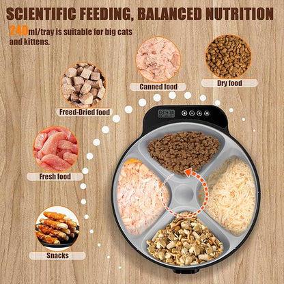 Automatic Wet Food Cat Feeder, Auto Refrigerated Wet Foods Feeder for Cats Dogs 4 Meal Timed Fresh Foods Dispenser with 2 Ice Packs Small Pet Feeders for Kitty Puppy Automatic Cat Dog Food Bowl Black