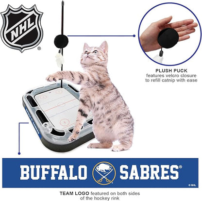 Pets First 5-in-1 NHL Buffalo Sabres Hockey Field Cat Scratcher Toy with Interactive Cat Ball Bell