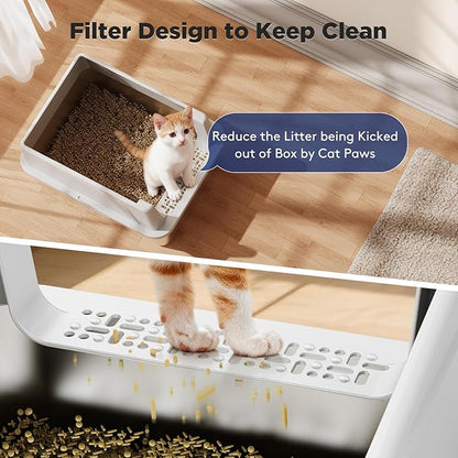 FURTIME 2 Pack Stainless Steel Cat Litter Box with Lid, Metal Kitty Litter Box for Small Cats, Kitten Litter Boxs with Non-Sticky, Anti-Leakage, Easy to Clean, 17"x13"x8.4" (Small)