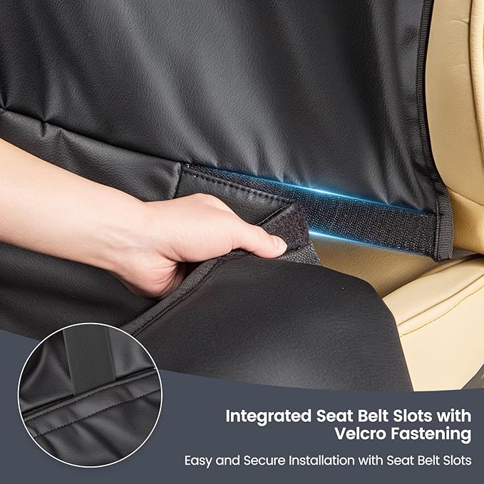 Dog Car Seat Cover for Back Seat with PU Leather, Waterproof Backseat Pet Cover for Dogs, Rear Seat Protector for Dogs with Non-Slip Net, Universal Fit for Car, Truck and SUV, Black