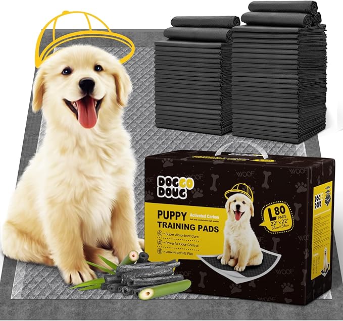 Charcoal Puppy Pads 80 Counts,22"x22" Dog Pee Pads Small Disposable Activated Carbon Super Absorbent Full Edge-Wrapping Pee Pads Odor-Control Training Pads for Doggie Cats Rabbits