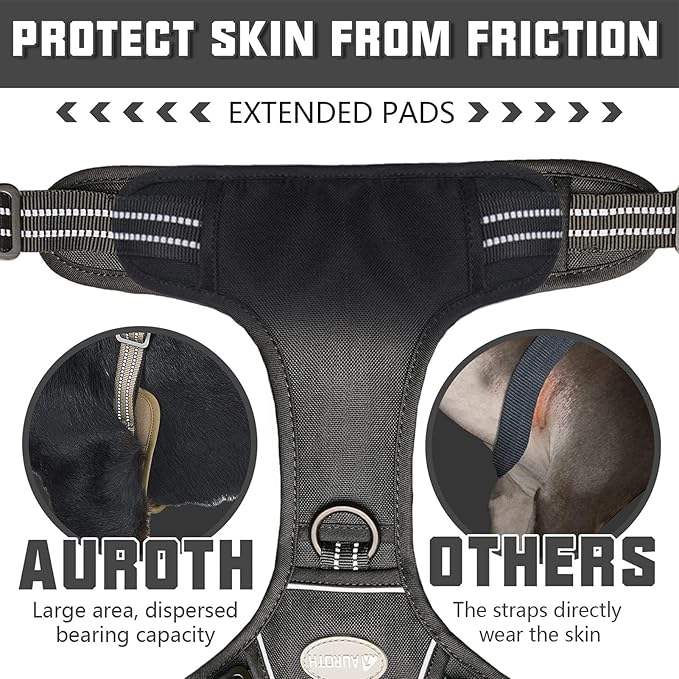 Auroth Tactical Dog Harness for Large Dogs No Pull Adjustable Pet Harness Reflective Working Training Easy Control Pet Vest Military Service Dog Harnesses Black XL