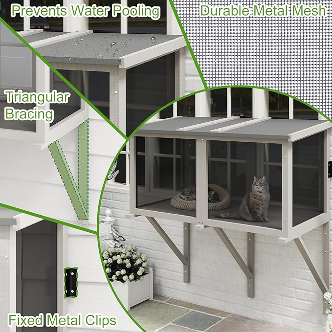 PetsCosset Cat Window Box Catio Outdoor Cat Enclosure for Sunbathing, Napping & Bird Watching, Sturdy Window Perch for Indoor Cats for Apartments, Keeps Insects Out, All-Weather Use, Grey