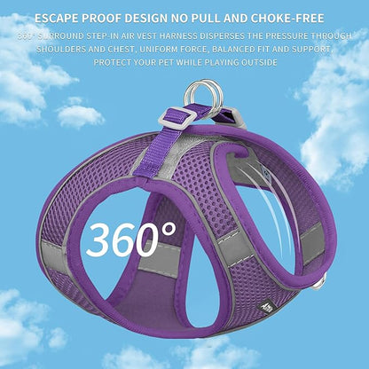 AIITLE Easy Walk Dog Harness and Leash Set - Pet Supply No Pull, Step in Adjustable Pet Harnesses with Padded Vest for Summer, No Choke Over, Easy to Put on Medium Dogs Pure Purple L