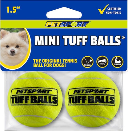 PetSport Mini Tuff Ball - Tennis Balls for Small Dogs, Great for Boredom and Aggressive Chewers, Interactive, Certified Non-Toxic, Won’t Wear Down Teeth - 1.5" (Pack of 2)