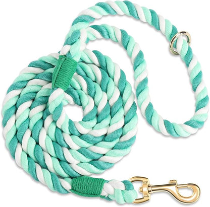 Dog Leash 5 FT Handmade Braided Cotton Rope Leashes for Small Medium and Large Dogs, New Golden Heavy Duty Metal Clasp, Moss Green