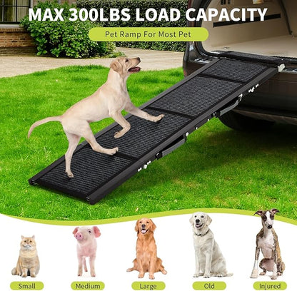 GarveeLife Dog Ramp for Car, 71''x 17'' Extra Long Folding Dog Ramp, Pet Ramp for Large Dogs with Non-Slip Rug Surface, Portable Pet Steps Up to 250LBS, Outdoor Dog Ramps for Car