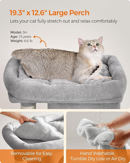 Feandrea Cat Tree, 29.1-Inch Cat Tower, Plush Condo for Medium Cats up to 11 lb, Large Perch, 2 Caves, Scratching Post, Light Gray UPCT612W01