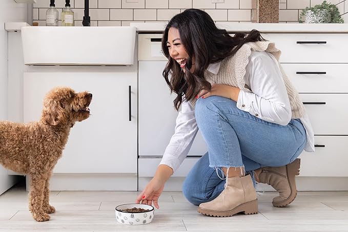 Pearhead Ceramic Dog Faces Dog Bowl, Stoneware Food and Water Dish for Dogs, Heavy Non-Slip Base, Small/Medium 2.25 Cups/ 18 oz