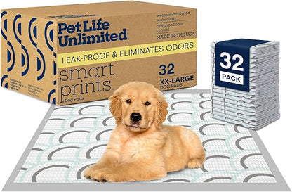 Pet Life Unlimited Smart Prints XXL Puppy Pads for Dogs, Potty Training Pee Pads, 32 Count, 30" x 36", Leak-Proof, Super Absorbent, Quick-Dry, Patterned Pads with Odor Control, Made in USA