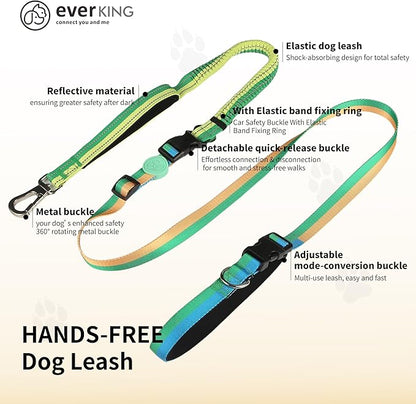 ‌EVERKING 6ft Hands-Free Dog Leash - 6-in-1 Adjustable with 360° Rotating Buckle, Night Reflective & Shock Absorbing for Large/Small Dogs (Up to 120lbs) (Green)