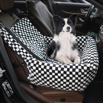 Dog Car Seat for Small Dogs,Medium Dog Car Bed with Detachable Washable Cover,Pet Puppy Booster Cars Seats with Safety Belt Up to 30 lbs(Grid Black)