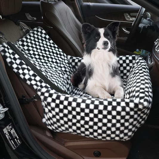 Dog Car Seat for Small Dogs,Medium Dog Car Bed with Detachable Washable Cover,Pet Puppy Booster Cars Seats with Safety Belt Up to 30 lbs(Grid Black)