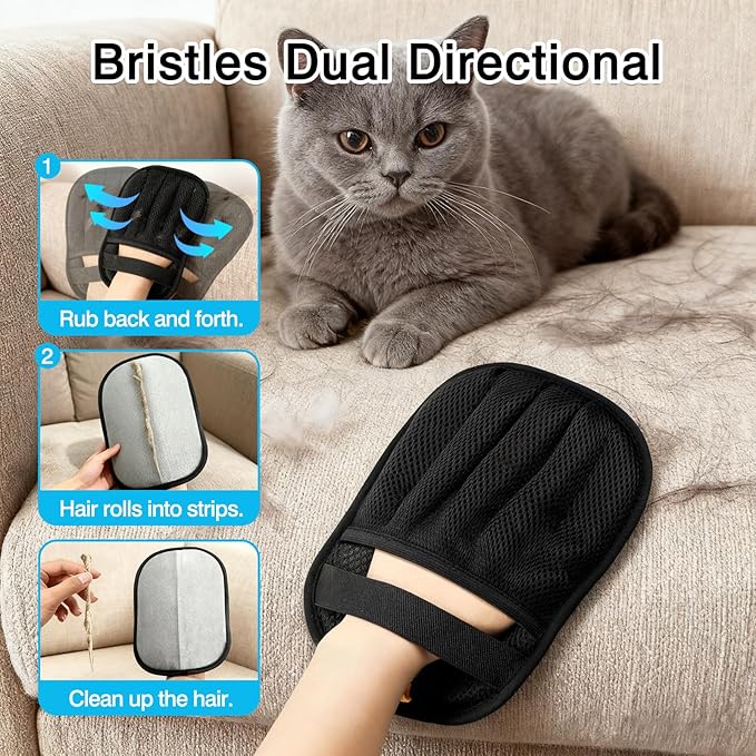 Reusable Five-Finger Pet Hair Removal Gloves for Cats & Dogs, Electrostatic Fabric Cleaning Gloves for Furniture, Car Seats, and Laundry