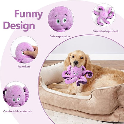Dog Toys for Large Breed, Octopus Squeaky Funny Cute Interactive Medium & Small Dog Toys, Stuffed Plush Animals Puppy Toys, Dog Birthday for Dog Presents - Octopus