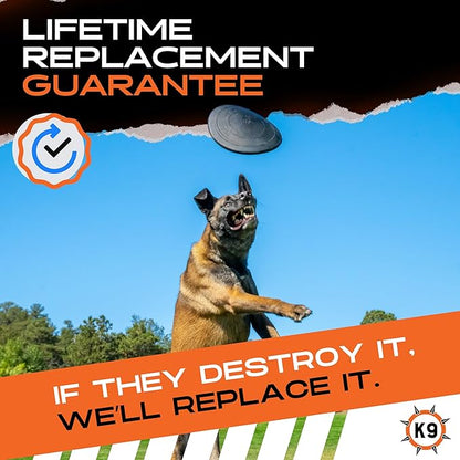 Monster K9 Indestructible Flying Disc - Lifetime Replacement - Durable Dog Toy for Aggressive Chewers – Tug & Fetch (Not Chew Toy) – Safe Non-Toxic Natural Rubber - Tough, Heavy Duty - USA Made - 8.5"