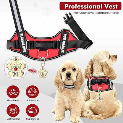 Service Dog Vest, ID Tag + 50 ADA Information Cards, Service Dog Harness in Sizes X Small to XX Large, Ruggedized Metal Tag, 2-Sided Service Animal Information Cards, ESA Accessory Set Large