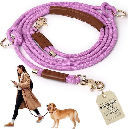 Tails & Tales Hands Free Dog Leash for Walking Running Training, Adjustable Lead Up to 9.8ft, Dogs Up to 125lbs, Crossbody, Dual Handle, Multifunctional, Double Attachment for 2 Dogs (Opera Mauve)