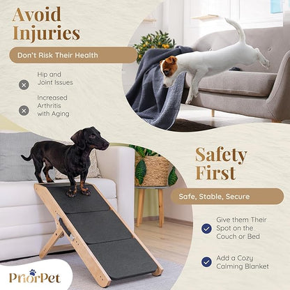 Dog ramp for Couch – Non-Slip, Sturdy Build Foldable Dog ramp – Supports up to 200lbs – Adjustable 7'' to 20'' – Landing Platform Seamlessly Connects – Birchwood Pet Ramp for Small Dogs – Natural