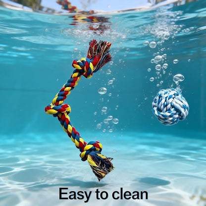 4-Pack Cotton Rope Dog Toys, Puppy Teething Chews for Small-Medium Breeds, Durable Tug-of-War & Fetch Toys for Indoor/Outdoor Play, Aggressive Chewers, Boredom Relief, Teeth Clean