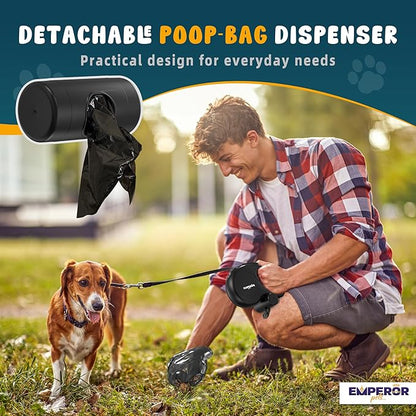 Emperor Pets 16 ft Retractable Dog Leash Black - Heavy Duty Retractable Pet Leash with Anti-Slip Grip for Medium to Large Dogs up to 110 lbs -Aura BB16