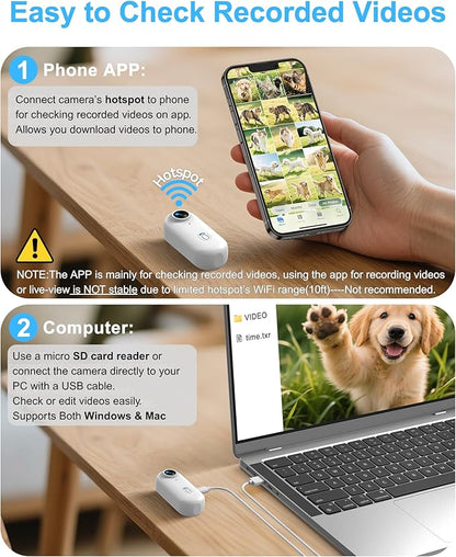 Cat Camera Collar with Phone APP, 1080P HD Video Recording, XS/M-Size Pet POV Cam for Dogs & Big Cats, Cordless Pet Collar Cameras with APP Viewing (XS-Collar)