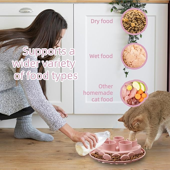 Puzzle Feeder Mat, Slow Feeder for Good Cat Eating Habits, Interactive Cat Toys, Pink