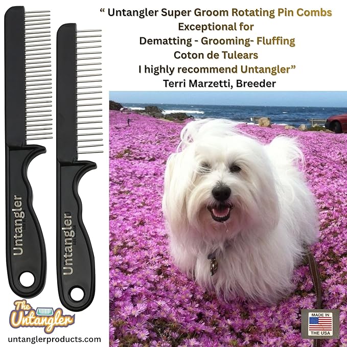 Super-Groom Combs with Smooth Rotating teeth for Painless Mat Removal (Black, 22 Coarse-Teeth)