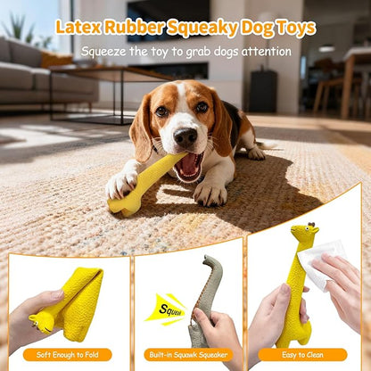 Latex Squeaky Dog Toys, 2 Pack Soft Rubber Dog Chew Toys, 9.5" Standing Stick Animal Pet Toy to Keep Them Busy, Interactive Fetch Squeak Toy for Puppy Small Medium Dogs