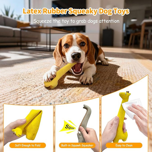 Latex Squeaky Dog Toys, 2 Pack Soft Rubber Dog Chew Toys, 9.5" Standing Stick Animal Pet Toy to Keep Them Busy, Interactive Fetch Squeak Toy for Puppy Small Medium Dogs