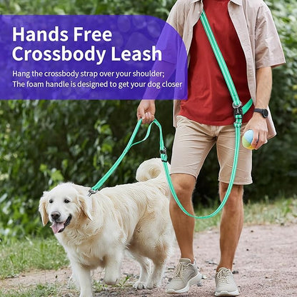 Kazazoo Hands-Free Dog Leash with Adjustable Length 6-9FT + Dual Padded Handles Reflective Safety for Walking, Jogging & Training | Suitable for Medium to Large Dogs & Puppies Green-L