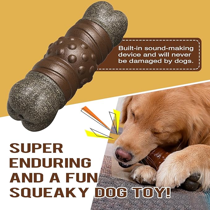 Dog Chew Toys for Aggressive Chewers, Indestructible Tough Squeaky Interactive Dog Toy, Dog Grinding Teeth Mentally Stimulating Chew Toy for Medium/Large Dogs