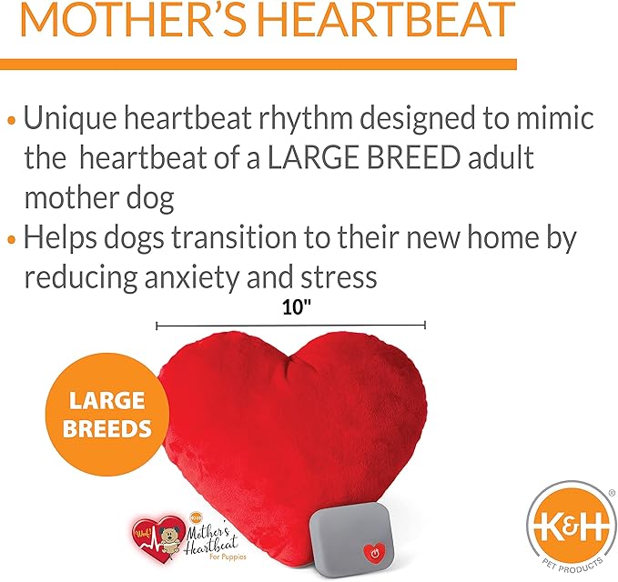K&H Pet Products Mother's Heartbeat Calming Dog Toy Heart Pillow Red Large Breed Heartbeat 10 Inch