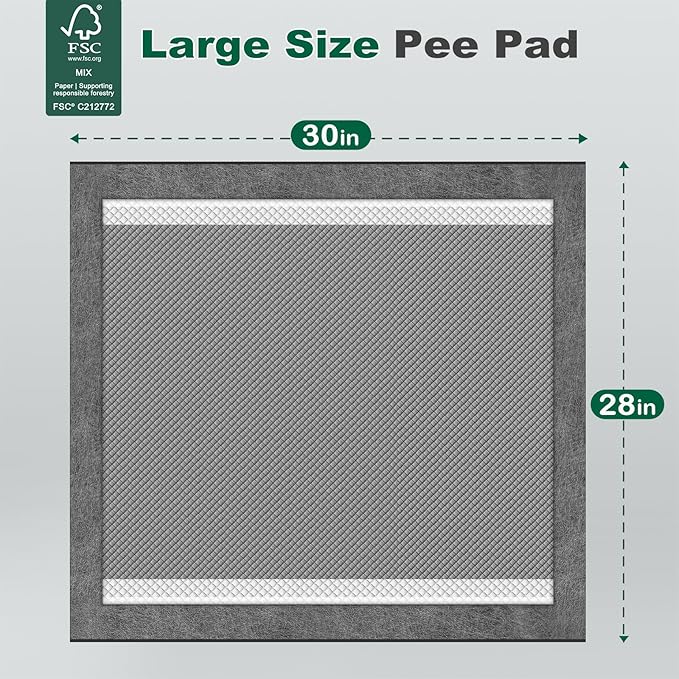 MIZOK Dog Pee Pads Charcoal, 28"x30" Large Wee Wee Pads for Dogs, Superior Odor Protection, Super Absorbent & Leak-Proof, Puppy Pads with Adhesive Tabs, Thick & Heavy (30 Counts)