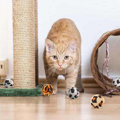 Animal Wrapped Tennis Balls Cat Toy Set 10 Pcs Leopard Print Interactive Cat Toys for Indoor Cats Stimulate Natural Instincts and Prevent Scratching