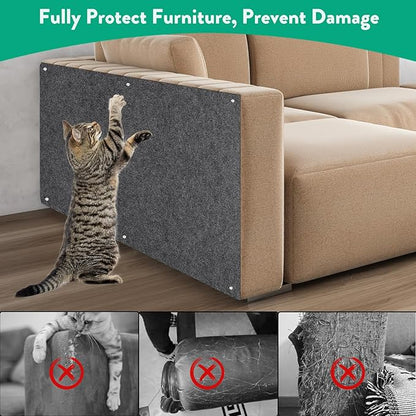 Cat Scratch Couch Furniture Protector, Trimmable Self-Adhesive Cat Scratch Carpet, DIY Climbing Cats Scratch Mat for Covering Cat Scratching Post and Wall & Door Protector from Cat Claws (Dark Grey)