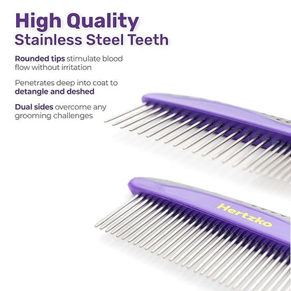 Hertzko Pet Combs - Small & Large Comb Included for Both Small & Large Areas - Removes Tangles, Knots, Loose Fur and Dirt - For Everyday Use for Dogs and Cats with Short or Long Hair (Pack of 2)