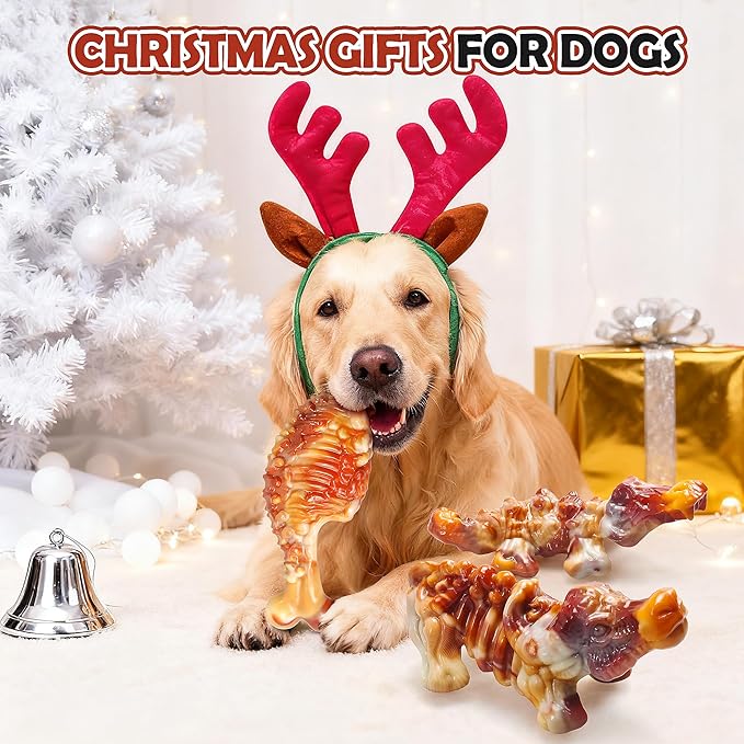 Dog Chew Toys for Aggressive Chewers,3 PCS Tough Dog Toys for Medium and Large Breed, Real Bacon Flavored Best Dog Toys to Keep Them Busy, Reduce Boredom, Hard Dog Bones for Teeth Cleaning(Yellow)