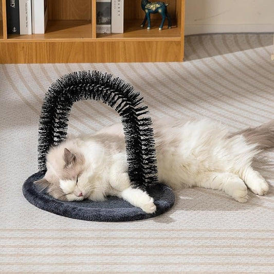 Hollypet Self Grooming Massager and Scratcher Toy - Cat Arch Brush for Back Grooming, Hair Cleaner Pads, Dark Gray