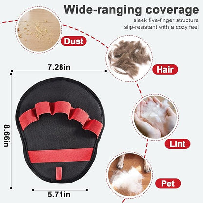 2pcs Pet Hair Fur Removal Mitt Glove for Cats Dogs 5-Finger Electrostatic Reusable Pet Hair Remover Brush Tool for Couch Furniture Carpet Laundry Clothing (Red)