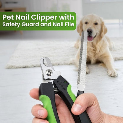 Dog Nail Clippers and Cat Nail Clipper Set with Light—Safe, Easy, and Precise Grooming Tool for Dogs, Cats, Puppies, and Small Pets (Green)