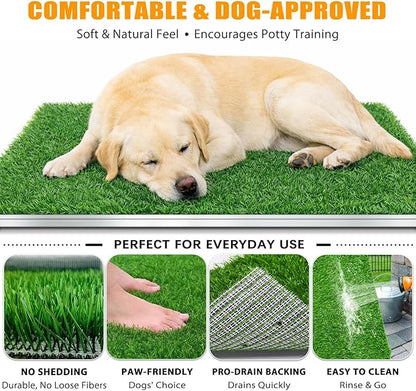 Upgrade Stainless Steel Dog Grass Pad with Tray, 34"x 23.6"Potty Training System for Dogs, 4-Layer Quick Drainage & Odor Control, Heavy Duty Indoor Outdoor Grass Turf for Balcony, Porch, Home Use