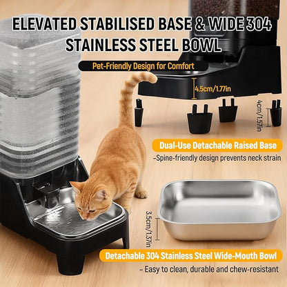 Marchul 7L Automatic Dog Feeder Large Breed and 8L Automatic Gravity Pet Water Dispenser with Patented Faucet, Stainless Steel Bowl, Adjustable Elevated Base, Battery Operated, Timed Cat Feeder