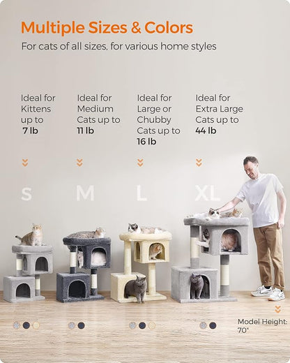 Feandrea Cat Tree, 29.1-Inch Cat Tower, Plush Condo for Medium Cats up to 11 lb, Large Perch, 2 Caves, Scratching Post, Smoky Gray UPCT612G01