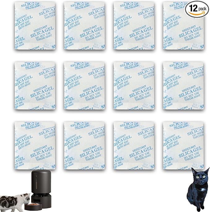 xcivi 12 Pack Pet Food Desiccant Bags for PETLIBRO Automatic Cat Feeder, Desiccant Bags for WiFi Automatic Dog Feeder Timed Cat Feeder, Moisture-Proof Bag Desiccant Keep Pets Foods Dry and Fresh