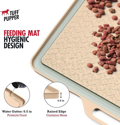 Tuff Pupper 28x20 Large Dog Feeding Mat for Food and Water | Dog Food Mats for Floors | Waterproof Dogs Water Bowl Mats | Dogs Placemats Pet Food-Mat | Silicone Feeding Mat for Cats and Cat Bowls