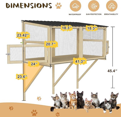 Cat Catio, Cat Window Perch for Large Cats - Catio Outdoor Cats Enclosure Windows, Patio Window Box Hommock for Sunbathing, Napping, Outside Wooden Catios for Indoor Kittens (Burlywood)