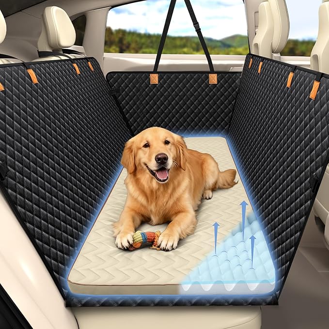 Lekereise Soft Dog Car Mat for Hard Bottom Seat Extender 53.9 x 18.1 inch- Waterproof Washable Dog Car Mat, Orthopedic Egg-Crate Foam Pet Bed, Fits Most Hard Bottom Dog Car Beds/SUVs/Trucks-Beige