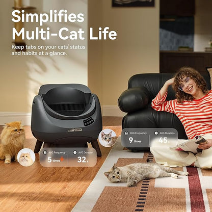 CATLINK Self Cleaning Cat Litter Box Open-X, 5G & 2.4G WiFi, Safe Anti-Pinch Automatic Litter Box Open Top, AI Waste Analysis Health Monitor, App, Odor Free - White/Large (Multi-Cat Household)