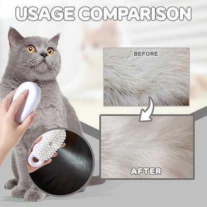 Cat Steam Brush, 3 in 1 Spray Comb for Pets, Rechargeable Pet Massage Deshedding Grooming Brush, Hair Removal Comb for Long-Haired/Short-Haired Cats